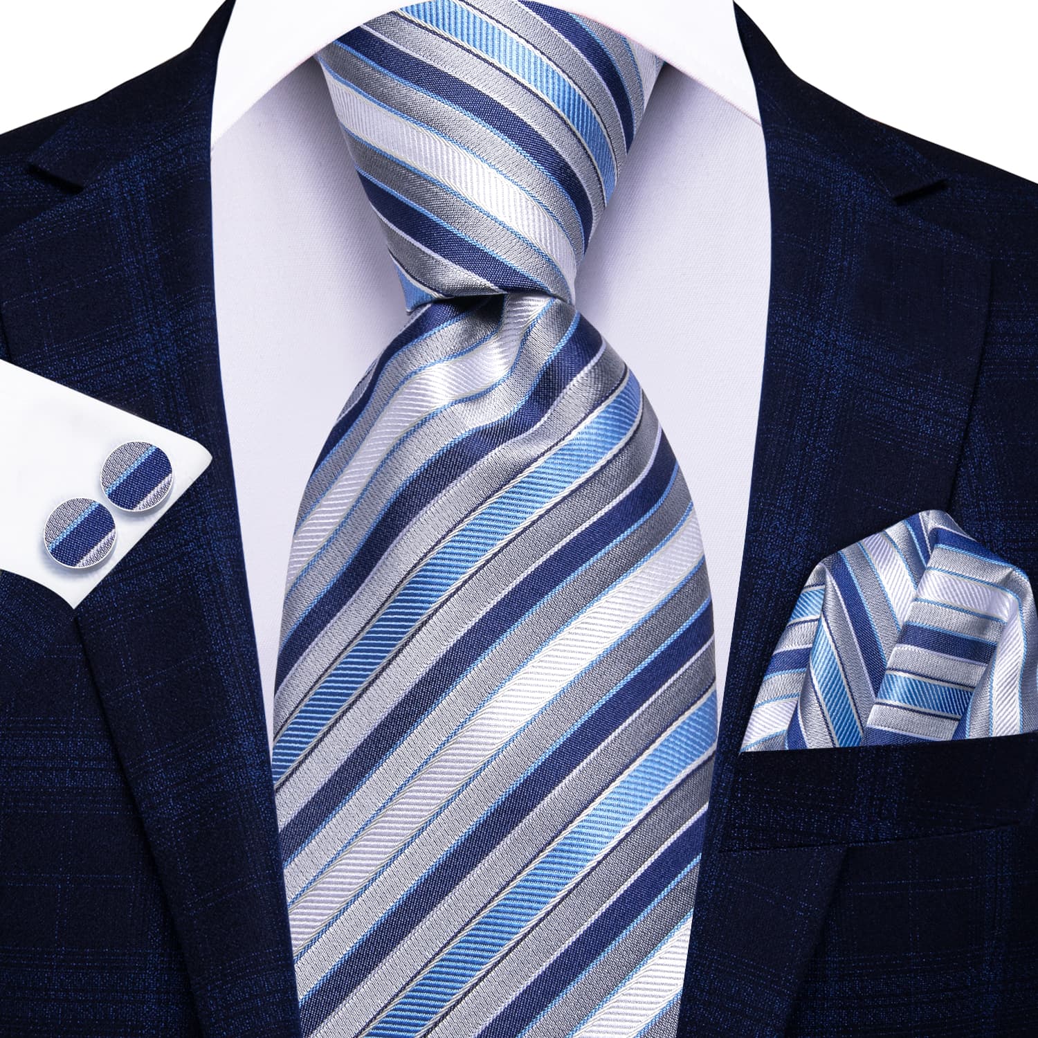 GentCrest Blue Striped Tie Hanky Cufflinks Set - Image 2