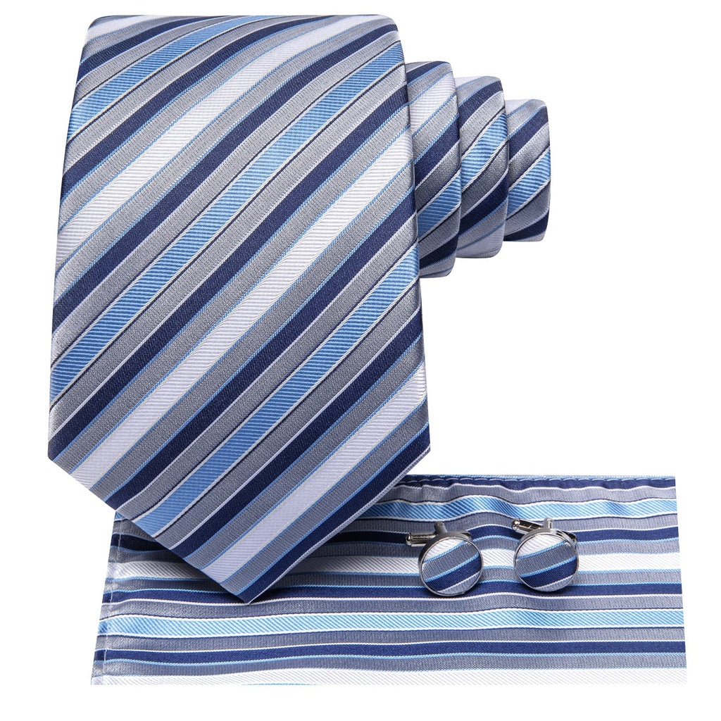 GentCrest Blue Striped Tie Hanky Cufflinks Set - Image 3