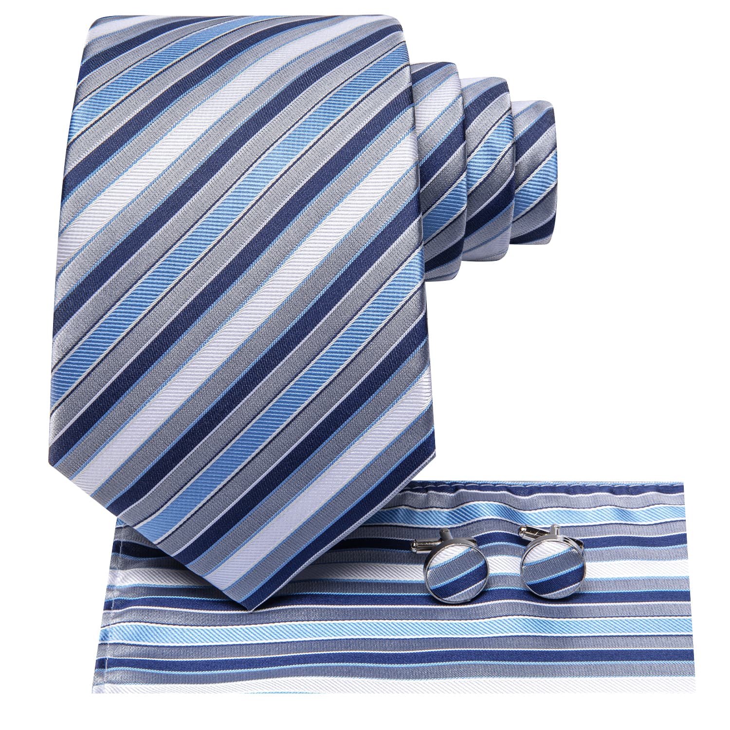 GentCrest Blue Striped Tie Hanky Cufflinks Set - Image 3