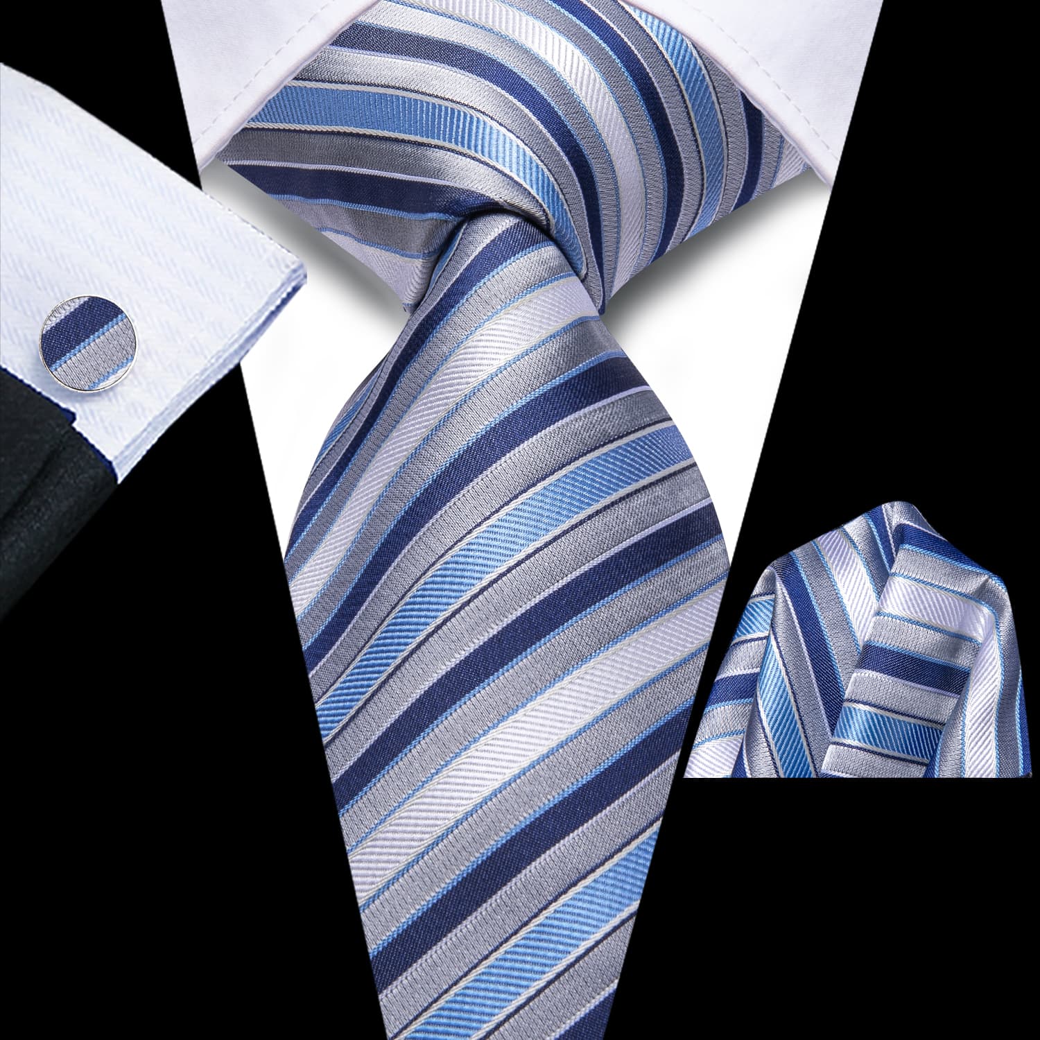 GentCrest Blue Striped Tie Hanky Cufflinks Set - Image 1