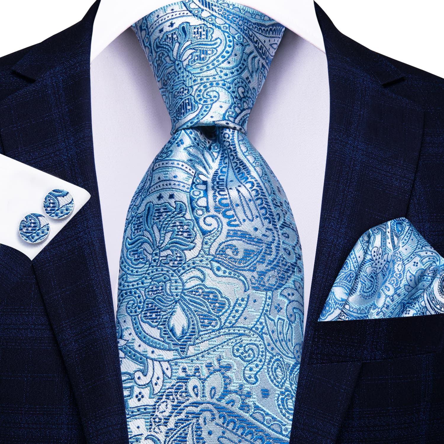 GentCrest Blue Paisley Tie Hanky Cufflinks Set - Image 2