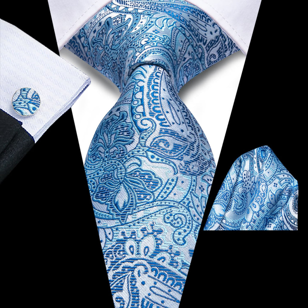 GentCrest Blue Paisley Tie Hanky Cufflinks Set - Image 1