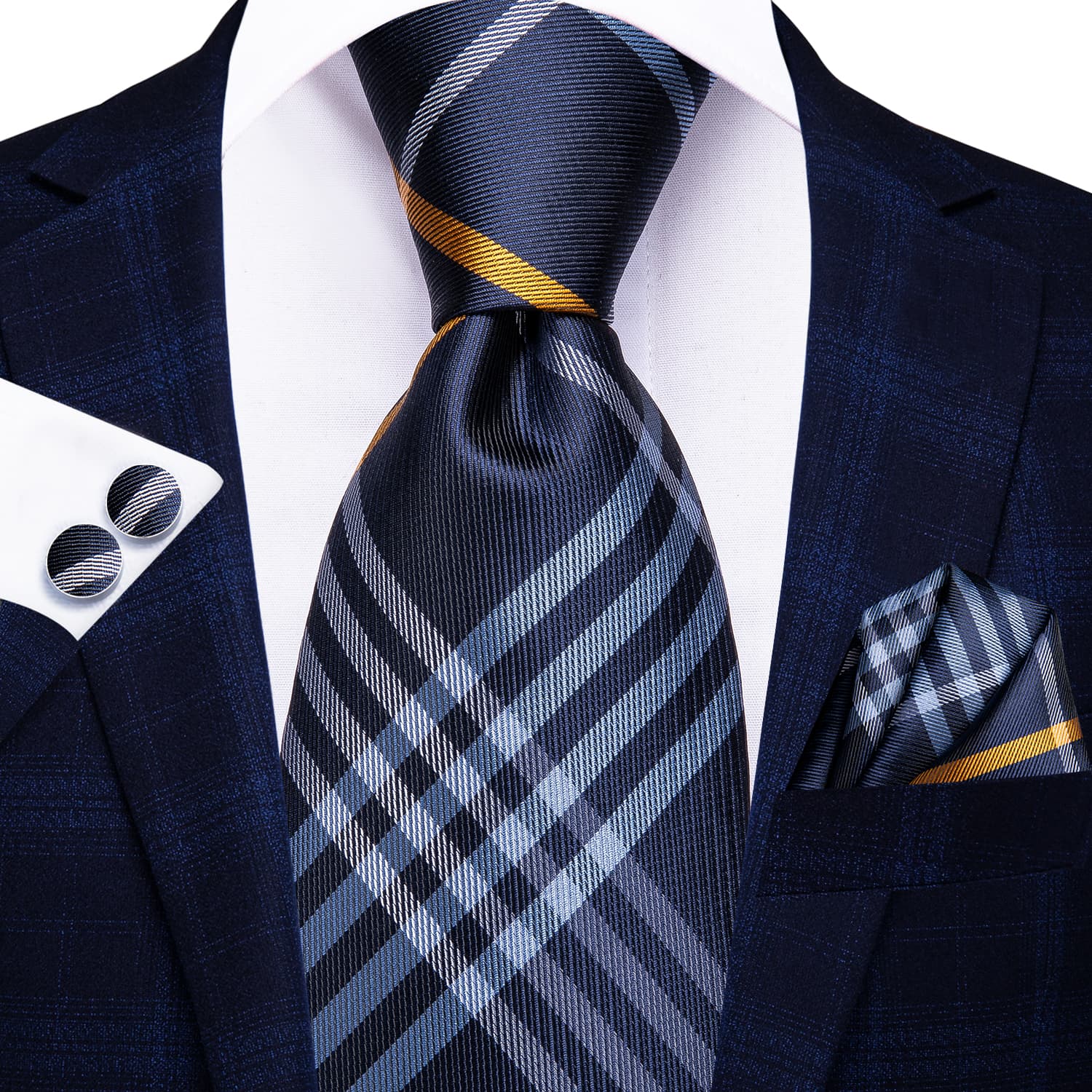 GentCrest Blue Striped Tie Hanky Cufflinks Set - Image 2