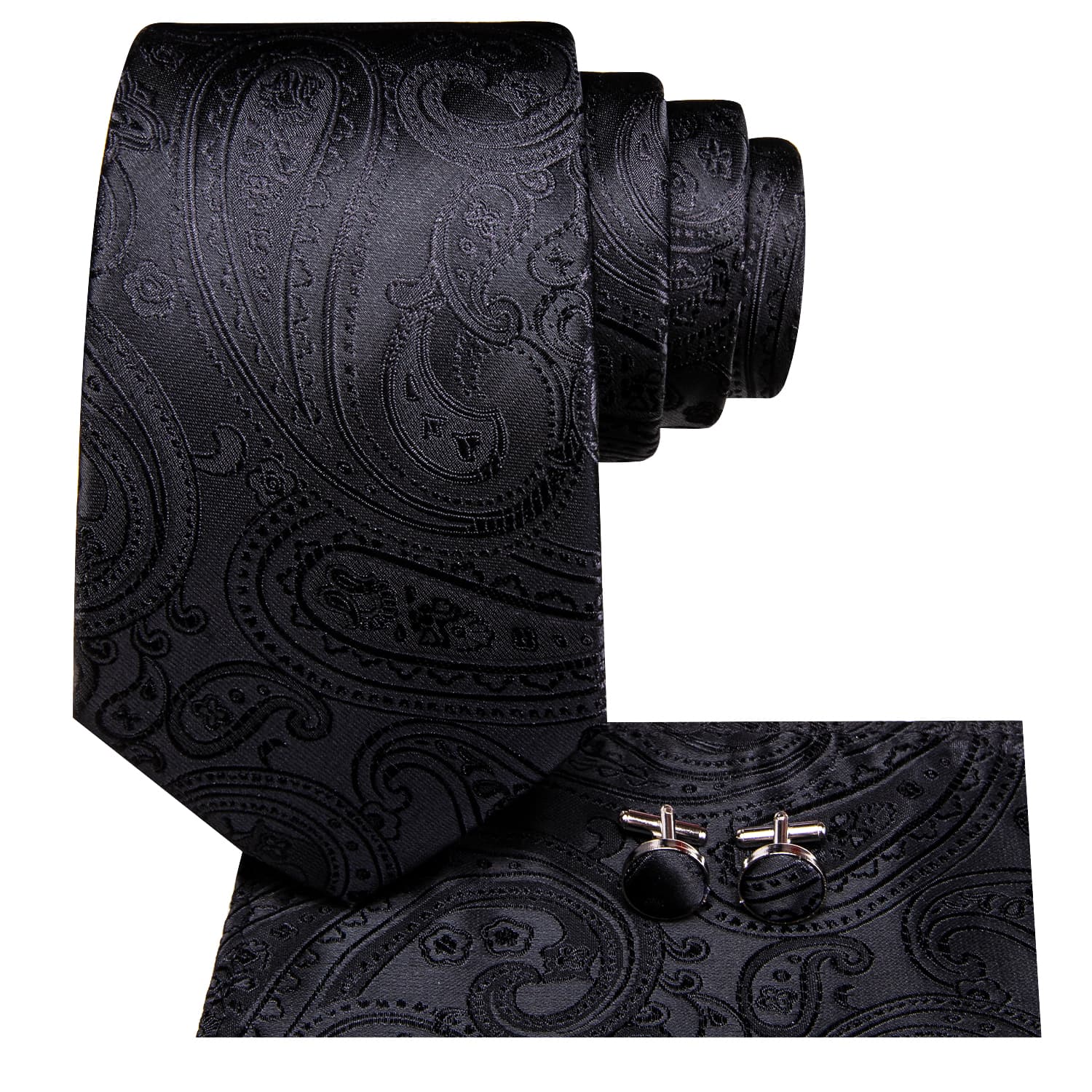 GentCrest Black Paisley Tie Hanky Cufflinks Set - Image 3