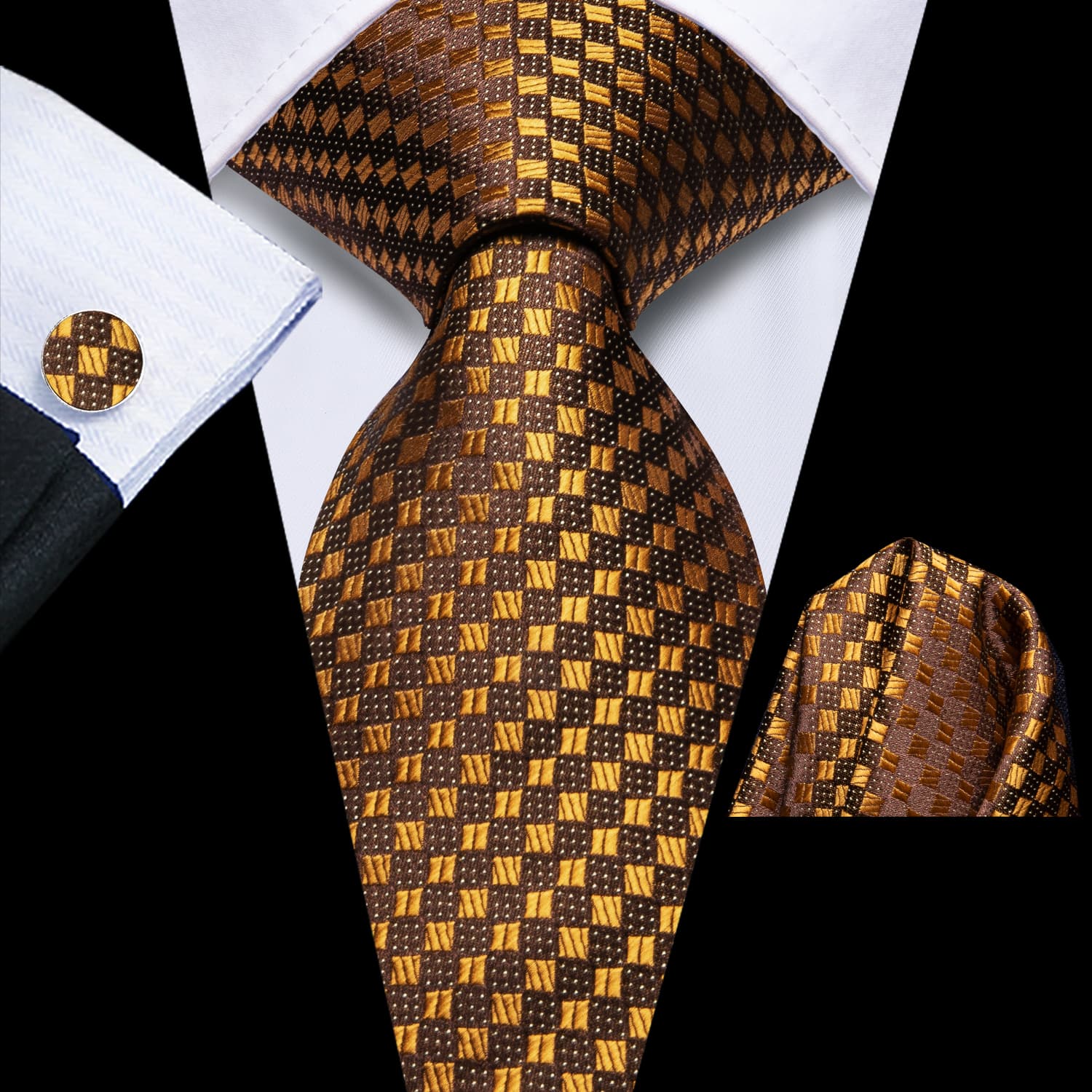 GentCrest Gold Plaid Tie Hanky Cufflinks Set - Image 1