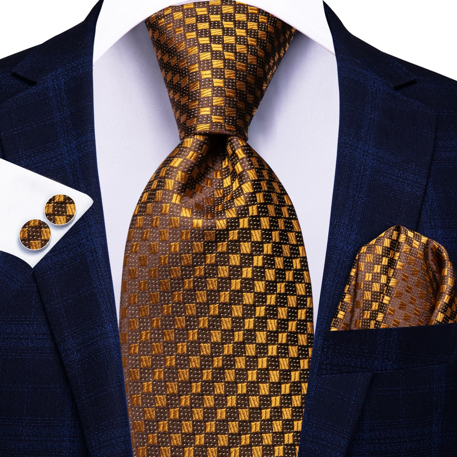 GentCrest Gold Plaid Tie Hanky Cufflinks Set - Image 2