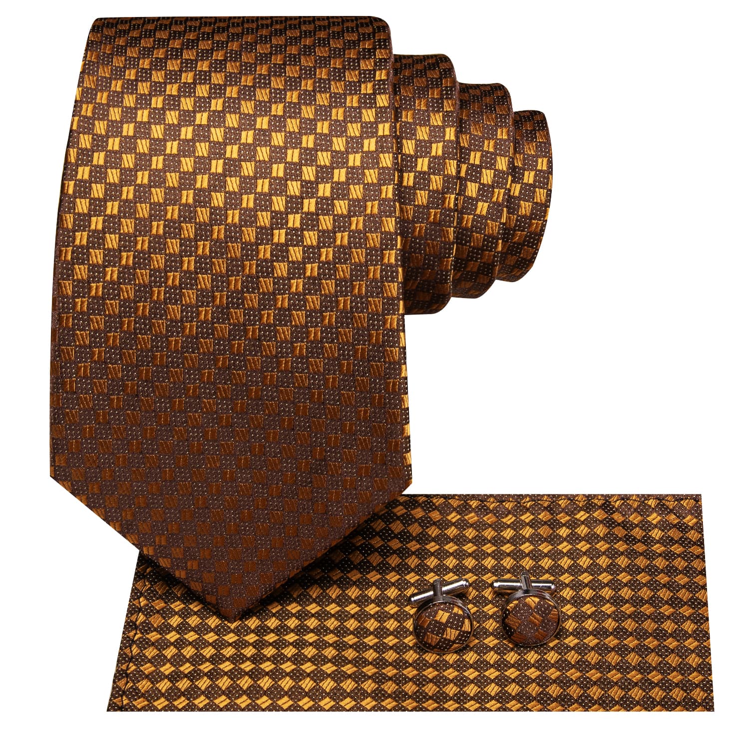 GentCrest Gold Plaid Tie Hanky Cufflinks Set - Image 3