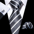 Gray White Striped Silk Tie Set - GentCrest