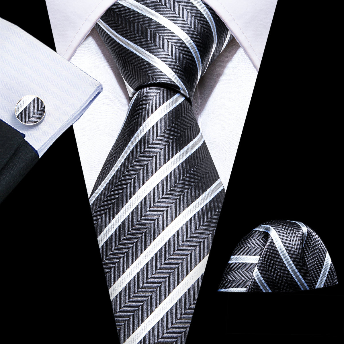 GentCrest Gray Striped Tie Sets - Image 1