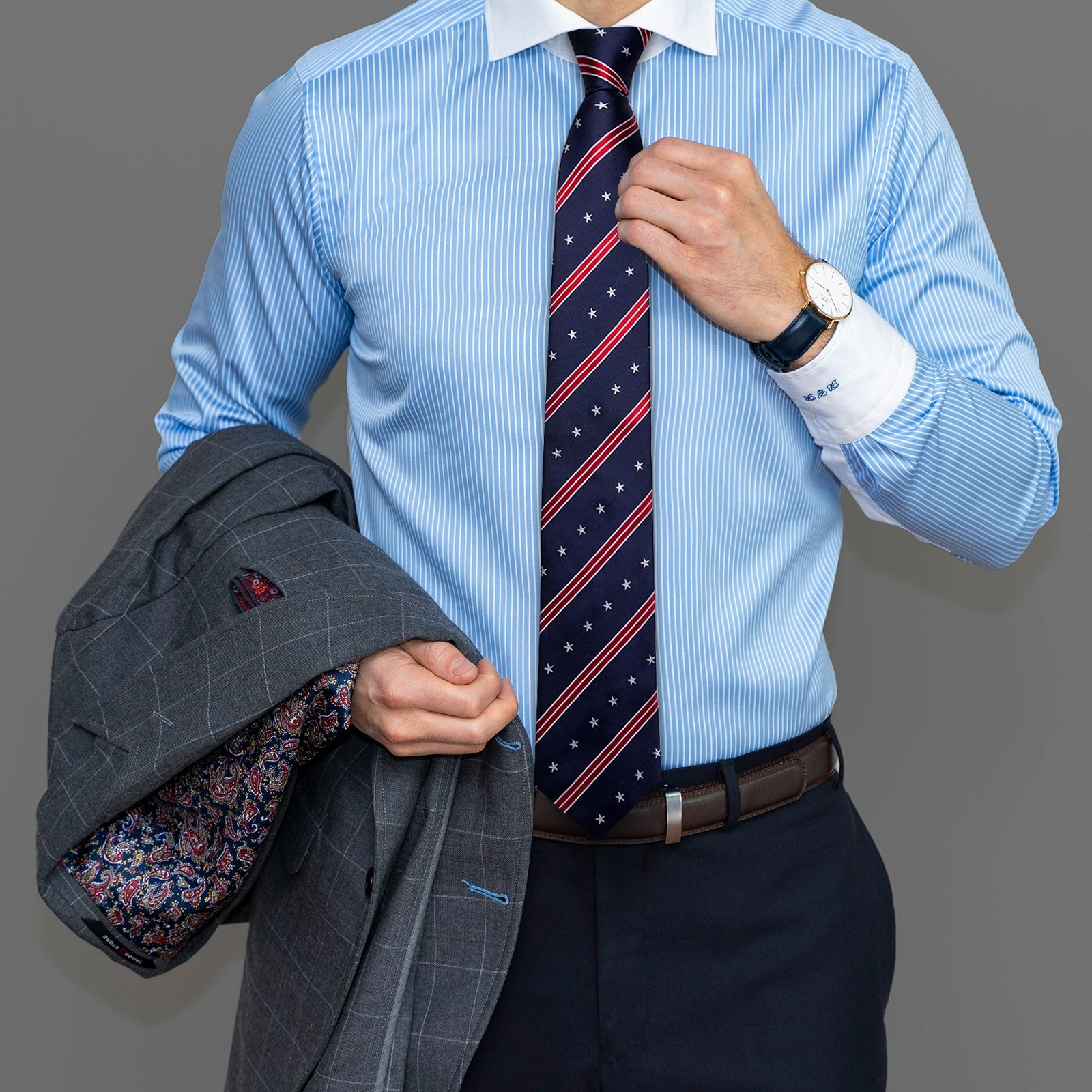 GentCrest Blue Striped Tie Hanky Cufflinks Set - Image 1