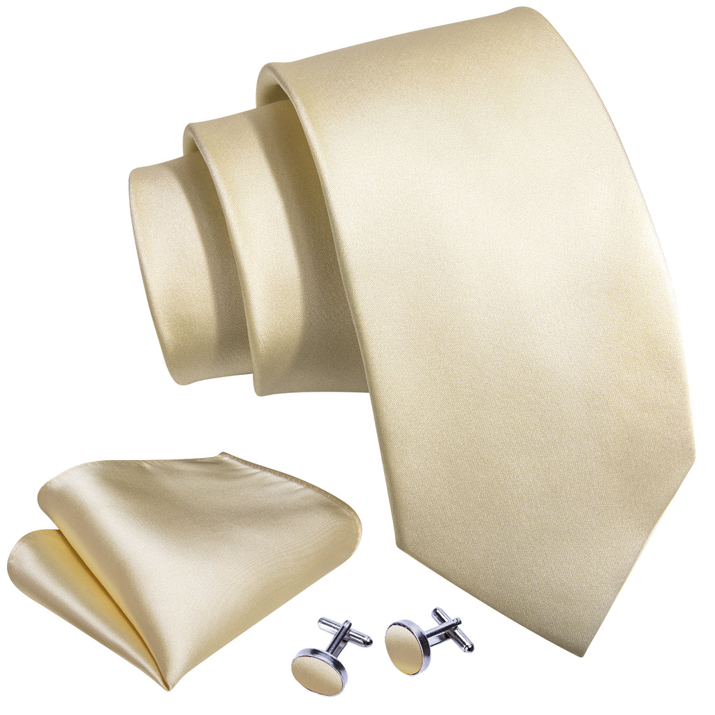 Ivory Beige Solid Silk Tie Set - GentCrest - View 4
