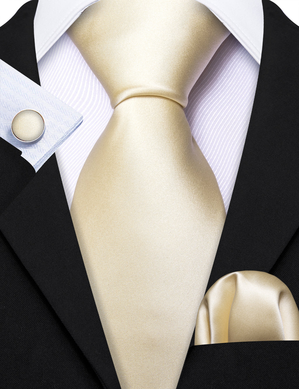 Ivory Beige Solid Silk Tie Set - GentCrest - View 3