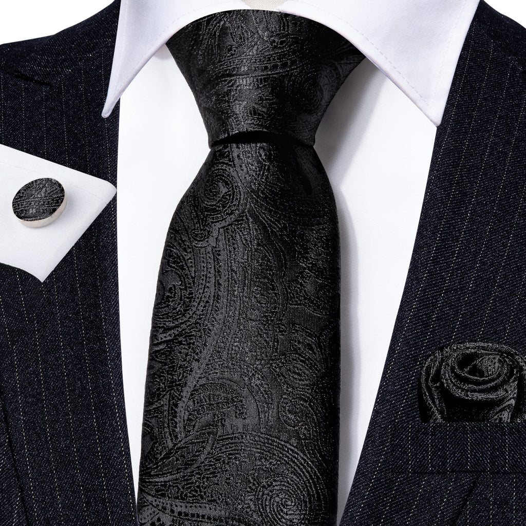 GentCrest Black Paisley Tie Hanky Cufflinks Set - Image 2