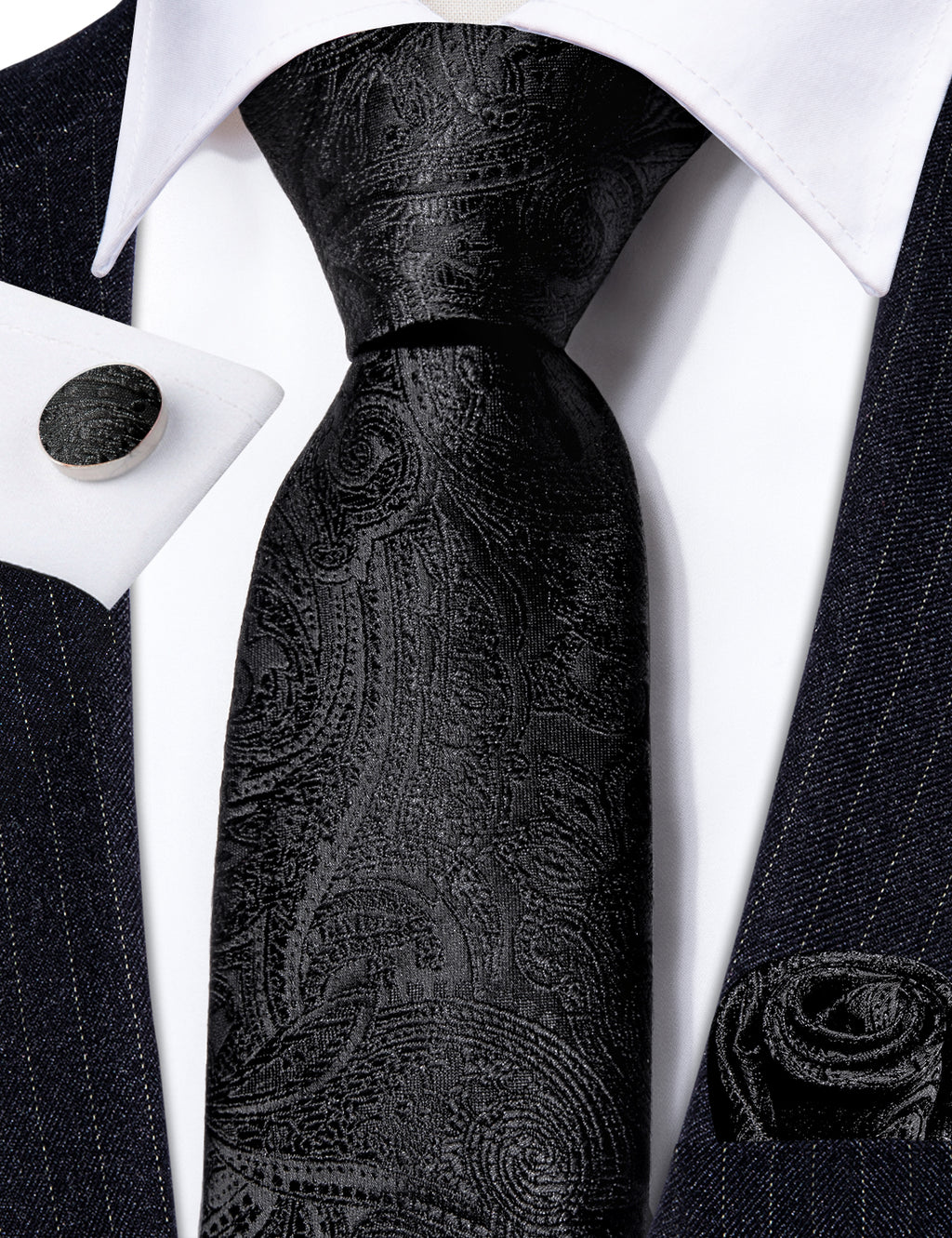 Black Paisley Silk Tie Set - GentCrest - View 2