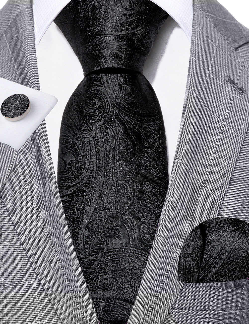 Black Paisley Silk Tie Set - GentCrest - View 3