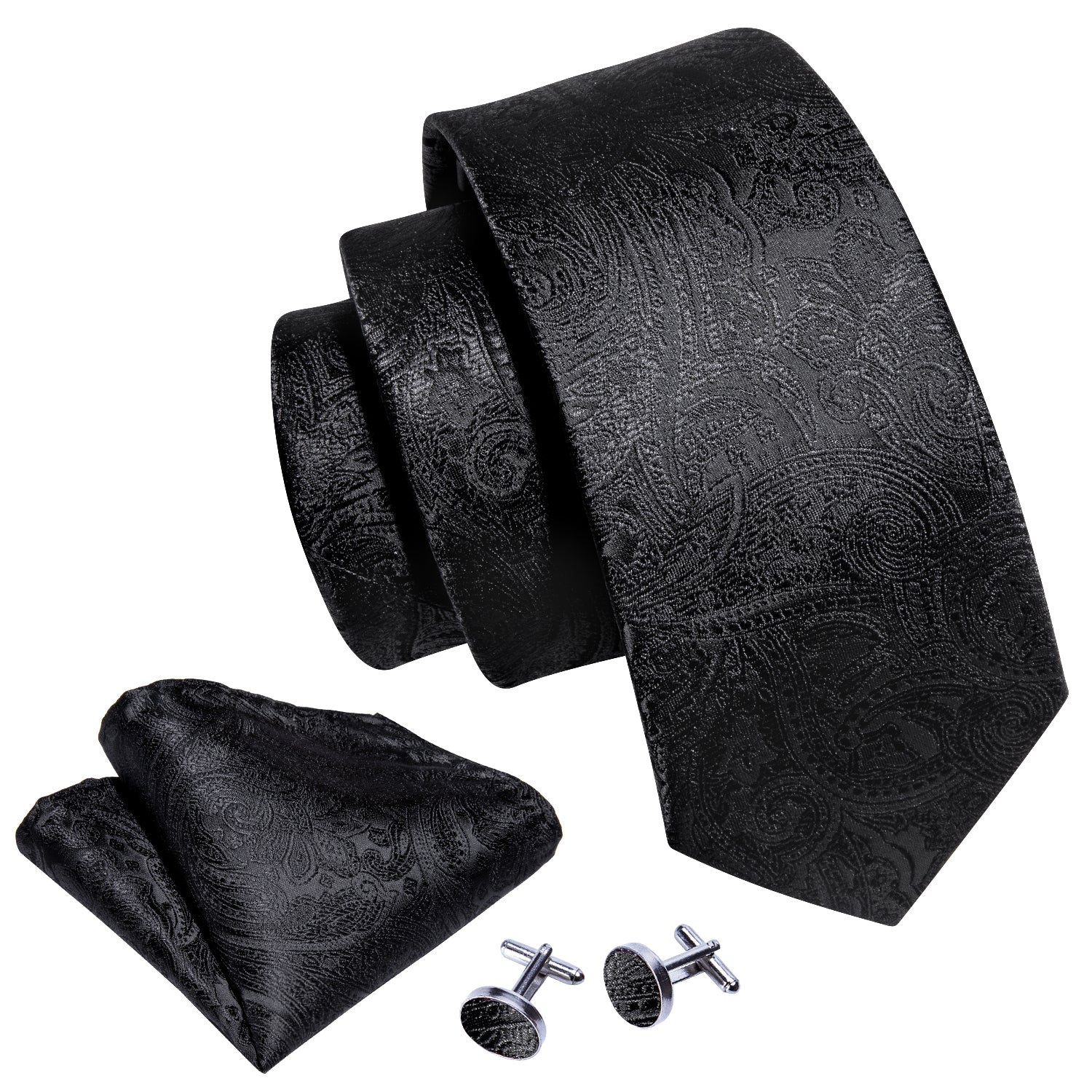 GentCrest Black Paisley Tie Hanky Cufflinks Set - Image 4