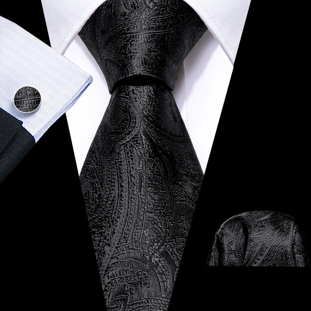 Black Paisley Silk Tie Set - GentCrest
