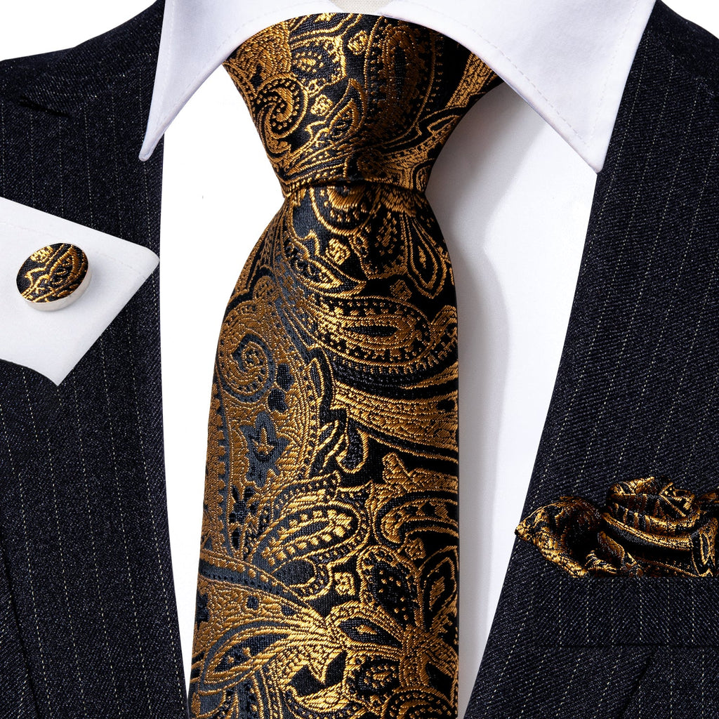 GentCrest Black Paisley Tie Hanky Cufflinks Set - Image 2