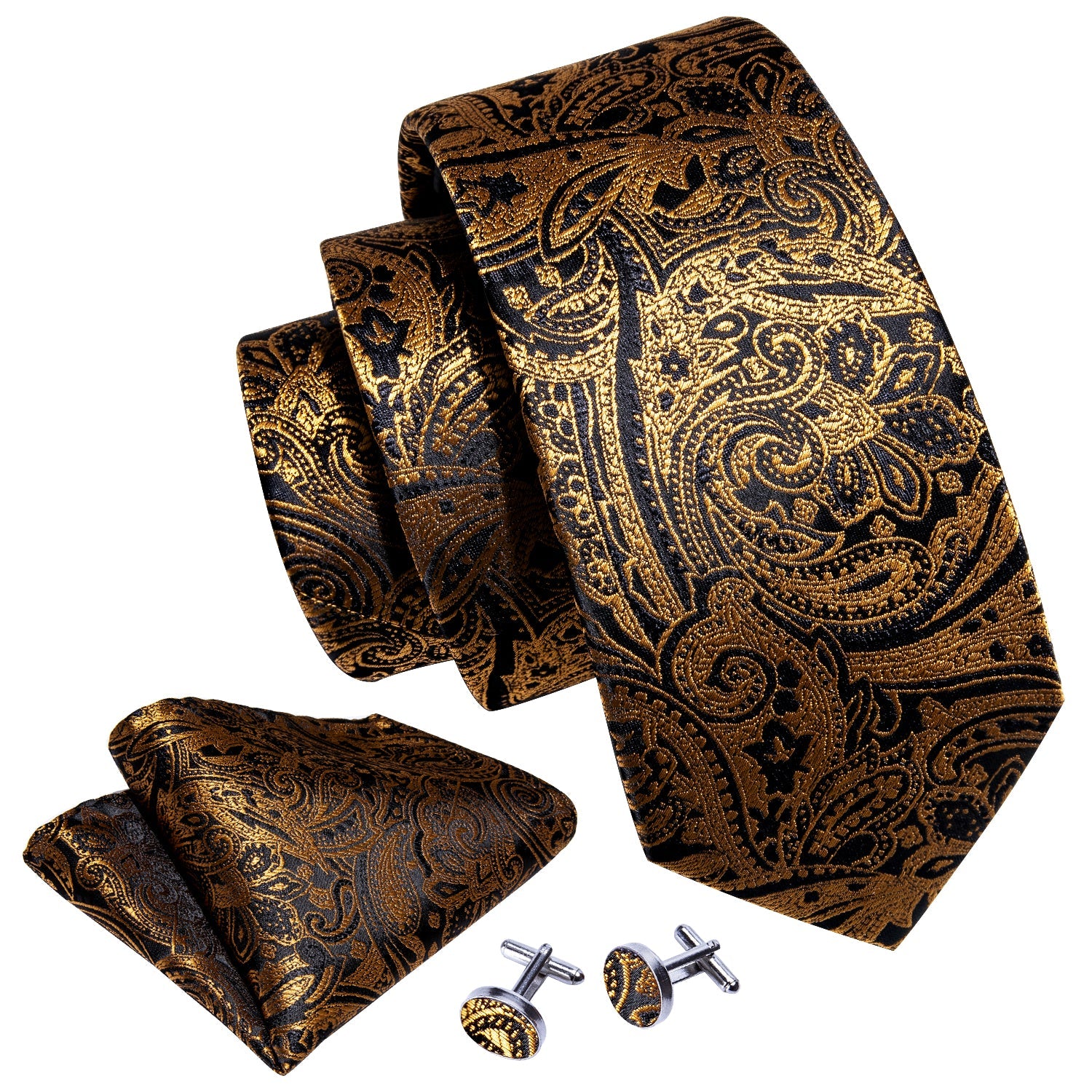 GentCrest Black Paisley Tie Hanky Cufflinks Set - Image 3