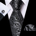 Black and Silver Paisley Silk Tie Set - GentCrest