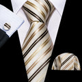 White, Gold and Champagne Striped Silk Tie Set - GentCrest