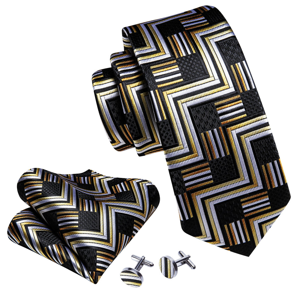 GentCrest Black Geometric Tie Hanky Cufflinks Set - Image 3