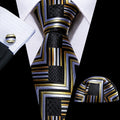 GentCrest Black Geometric Tie Hanky Cufflinks Set - Image 1