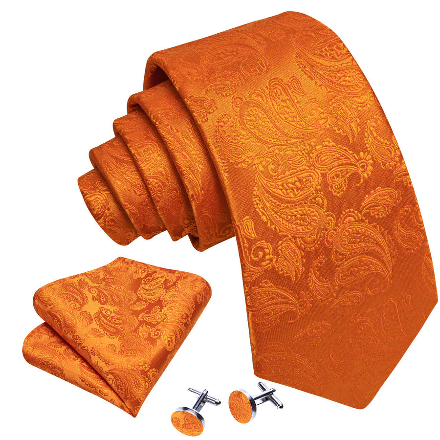 Orange Paisley XL Silk Tie Set - GentCrest - View 2