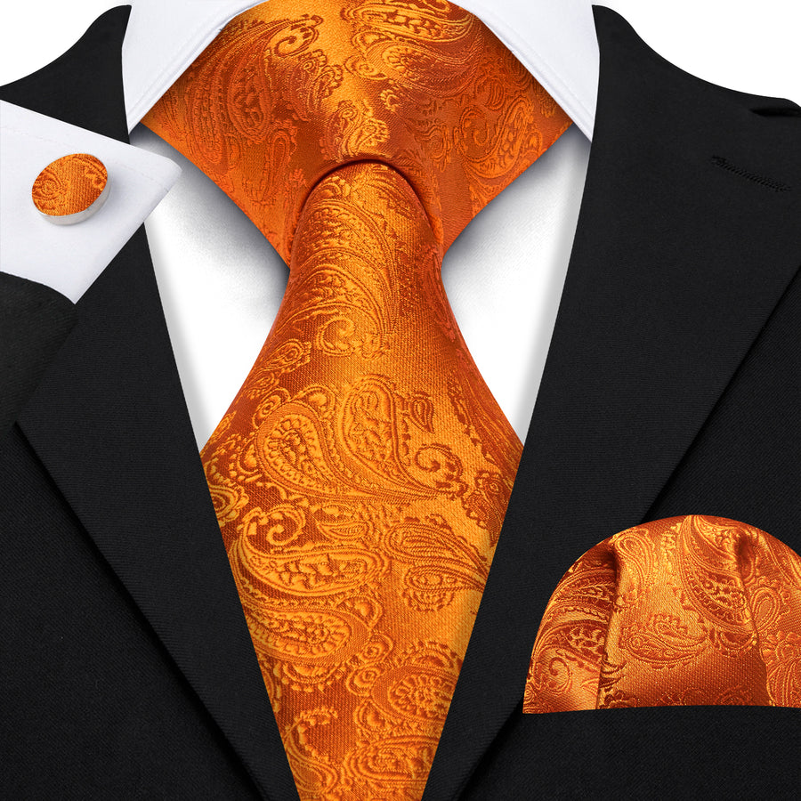 Orange Paisley XL Silk Tie Set - GentCrest - View 5