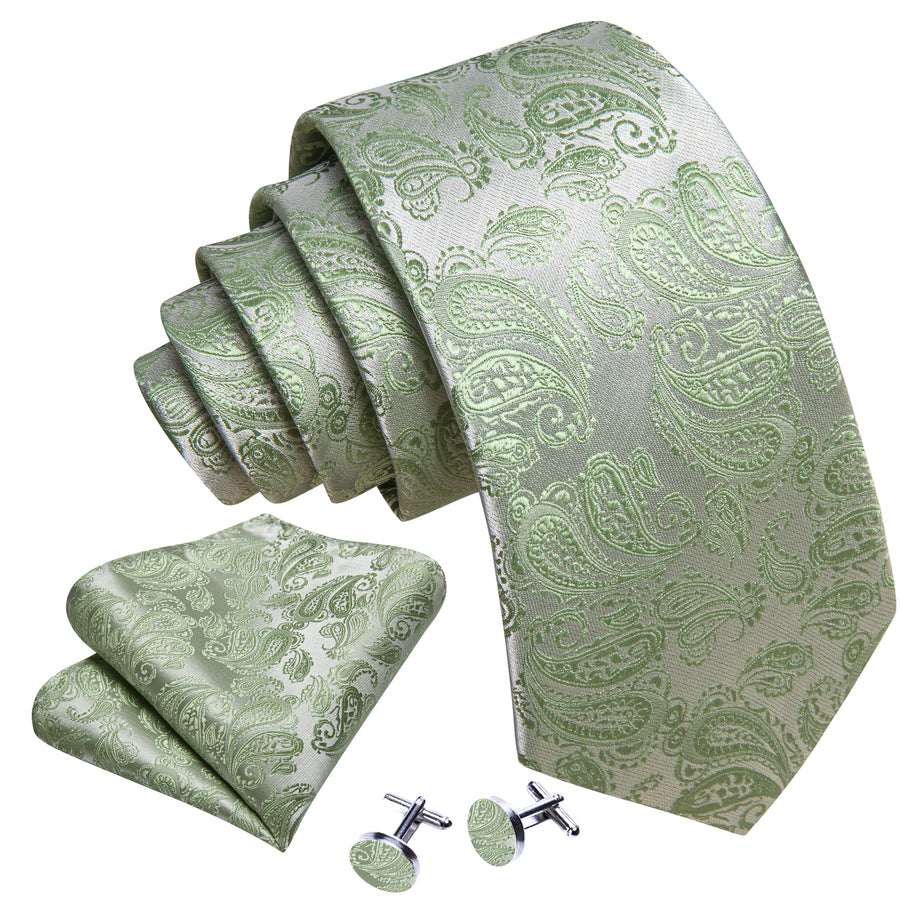Avocado Green Paisley XL Silk Tie Set - GentCrest - View 2