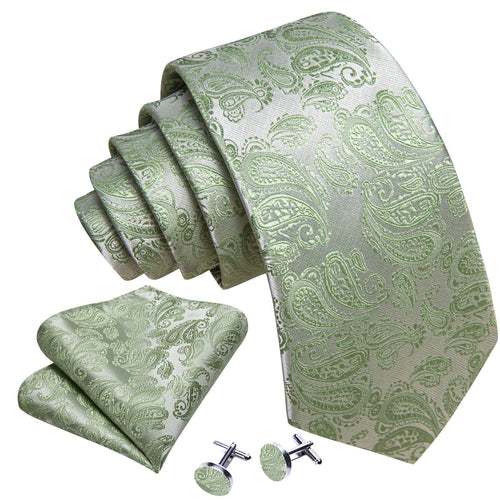Avocado Green Paisley XL Silk Tie Set - GentCrest - View 2