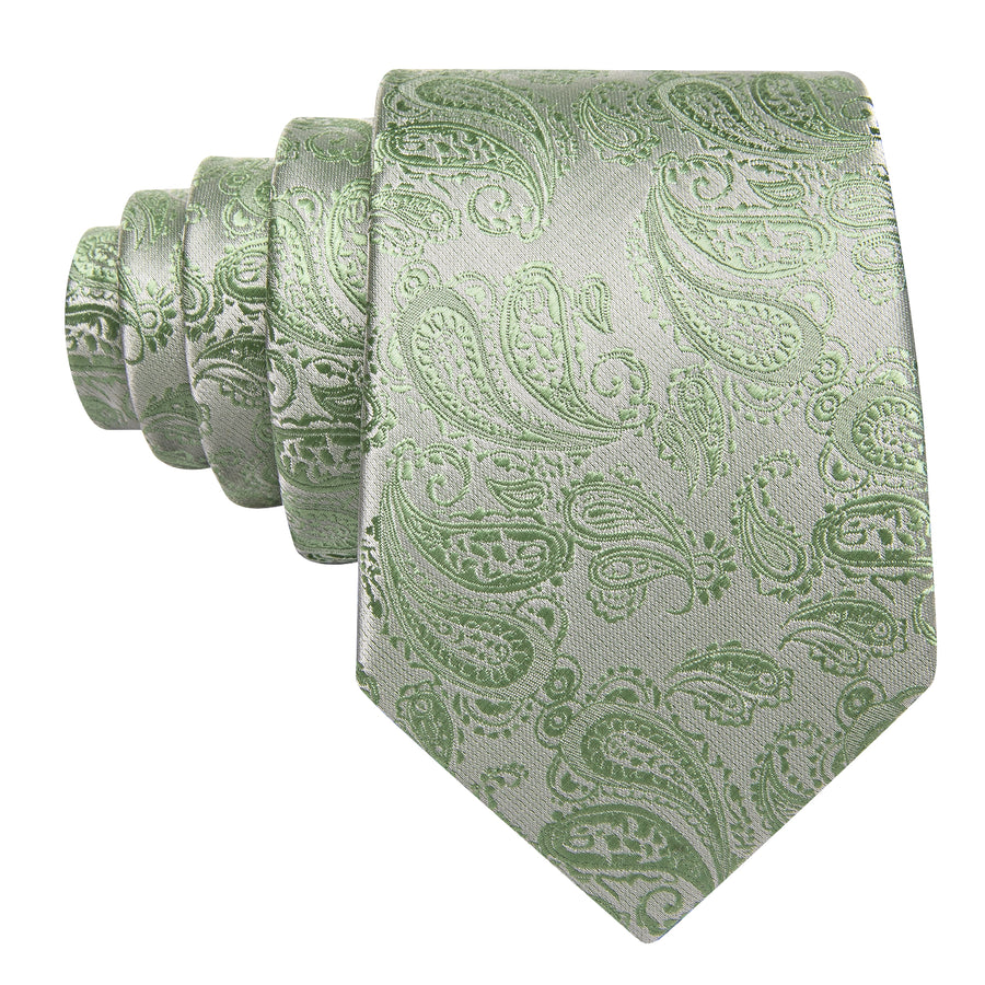 Avocado Green Paisley XL Silk Tie Set - GentCrest - View 3