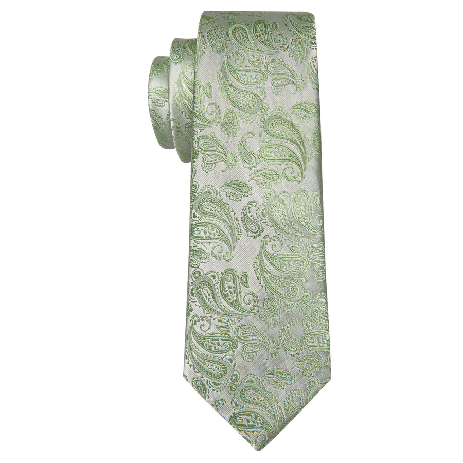 Avocado Green Paisley XL Silk Tie Set - GentCrest - View 4
