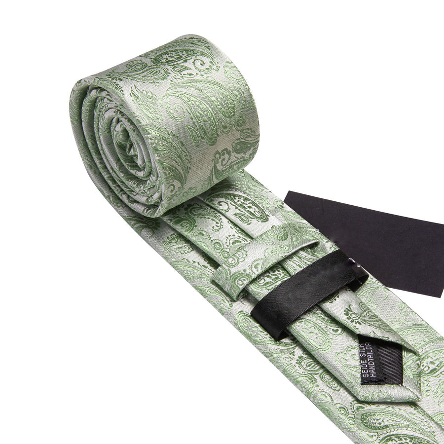 Avocado Green Paisley XL Silk Tie Set - GentCrest - View 5