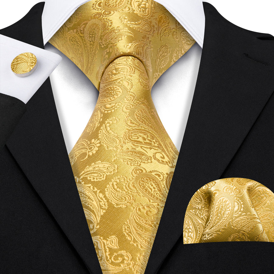 Gold Paisley XL Silk Tie Set - GentCrest - View 6
