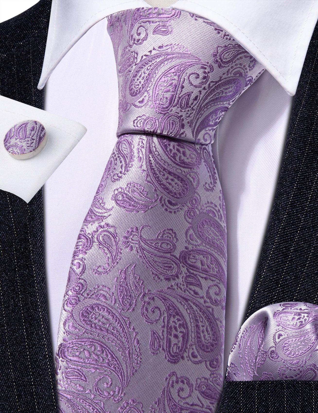 GentCrest Purple Paisley Tie Hanky Cufflinks Set - Image 5