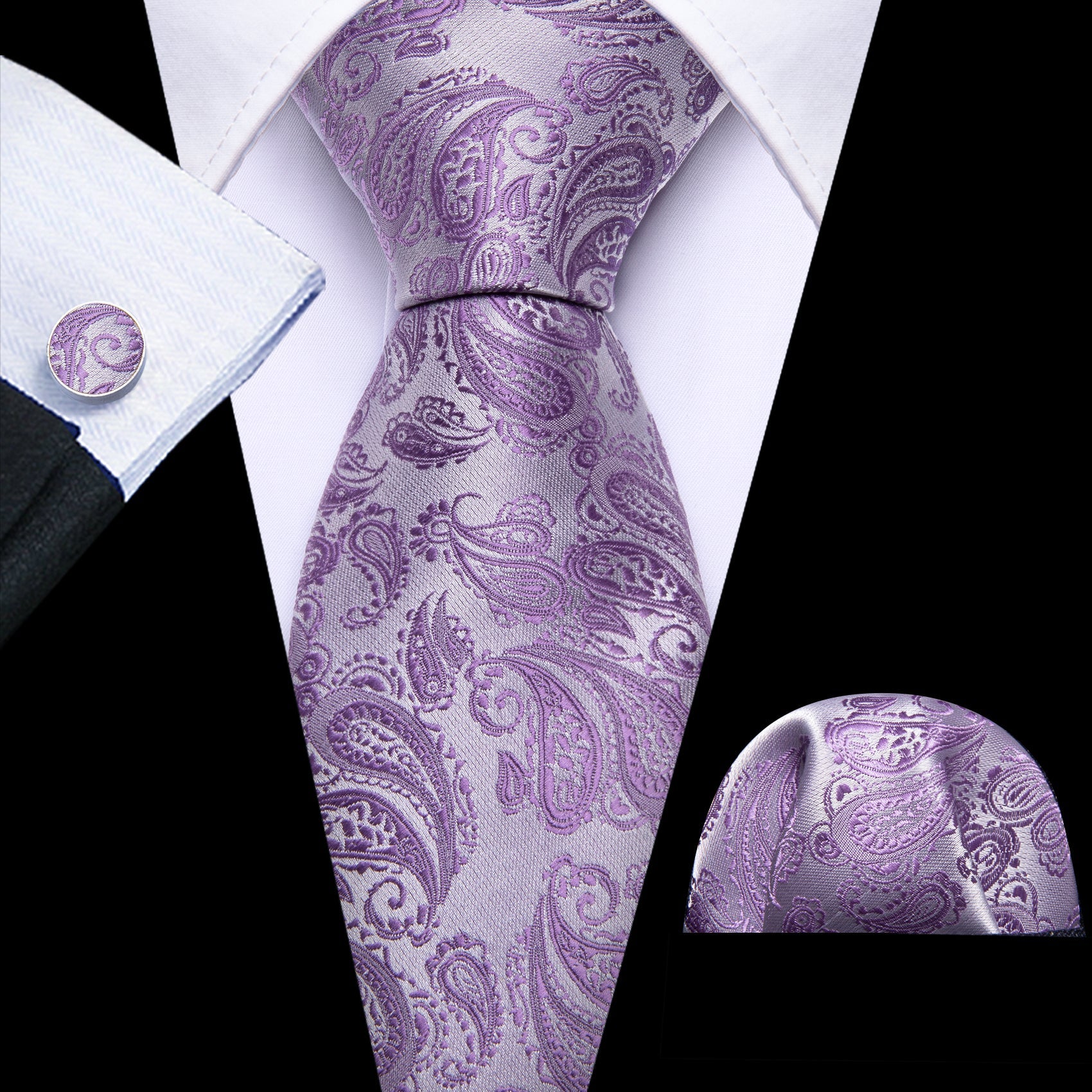 GentCrest Purple Paisley Tie Hanky Cufflinks Set - Image 1