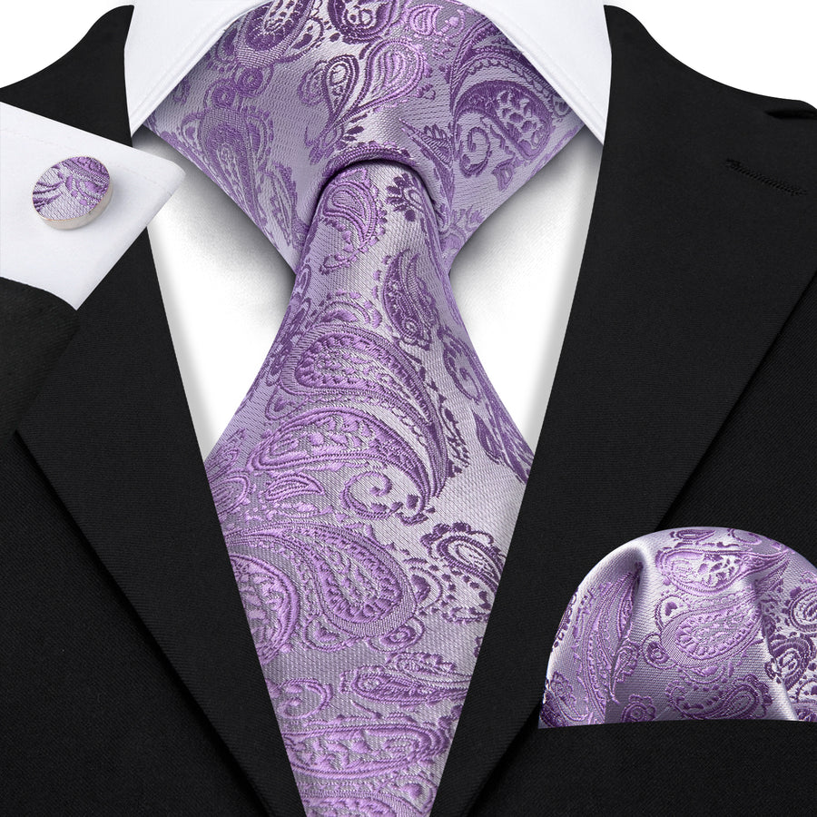 Pale Purple Paisley XL Silk Tie Set - GentCrest - View 6