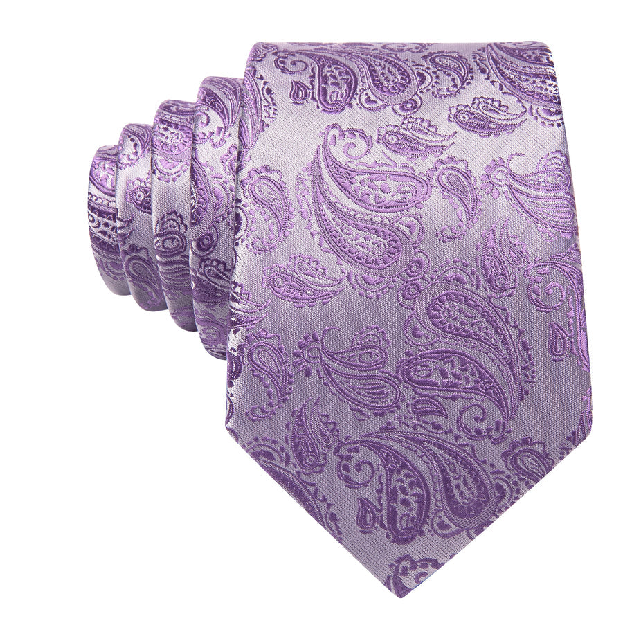 Pale Purple Paisley XL Silk Tie Set - GentCrest - View 3