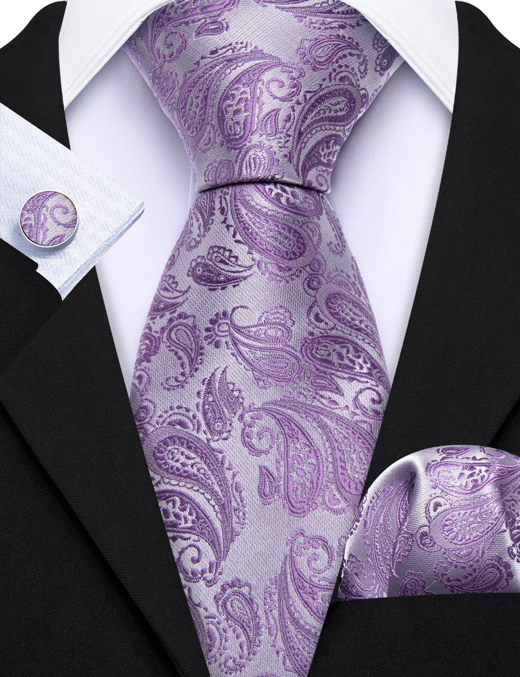 GentCrest Purple Paisley Tie Hanky Cufflinks Set - Image 4