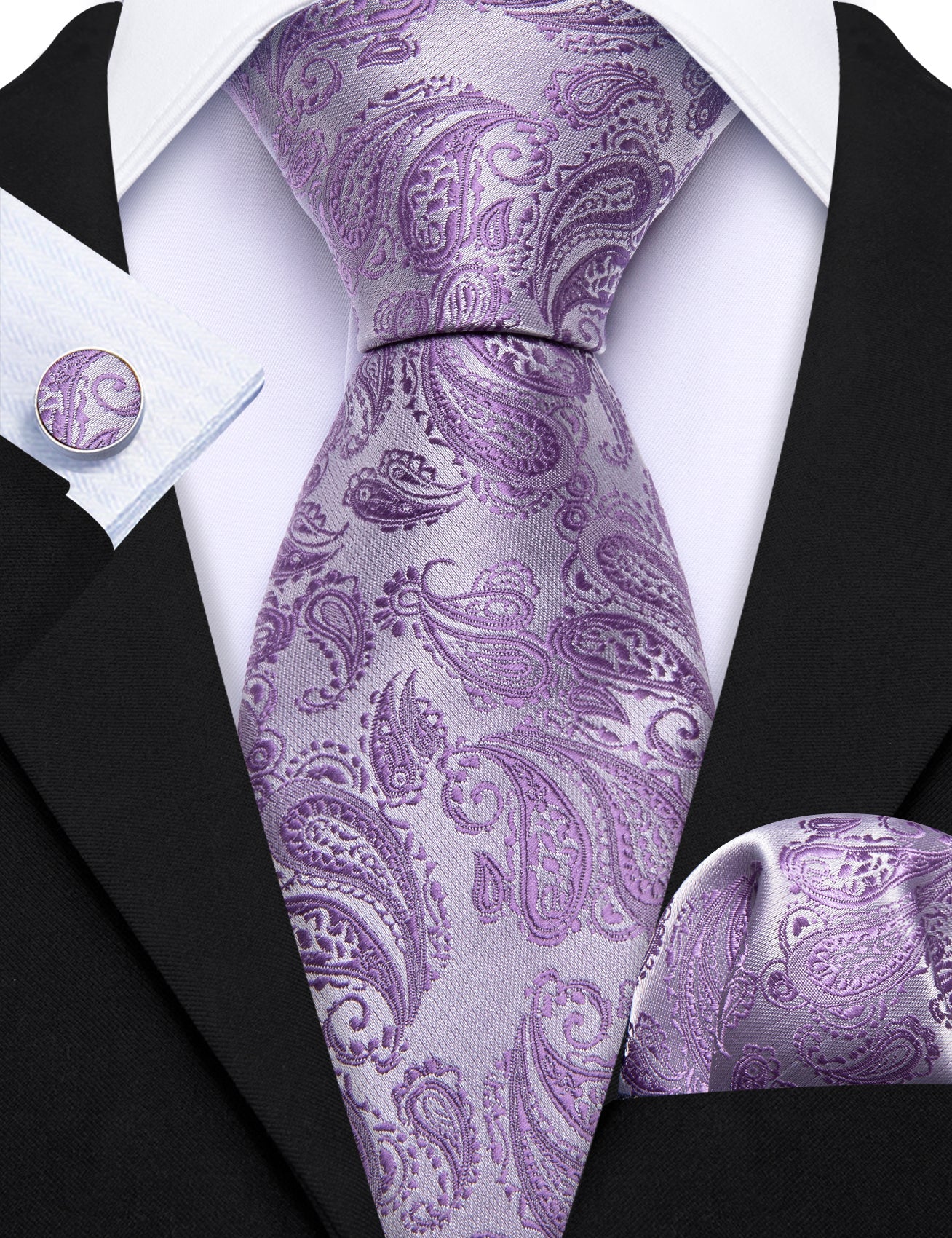GentCrest Purple Paisley Tie Hanky Cufflinks Set - Image 3