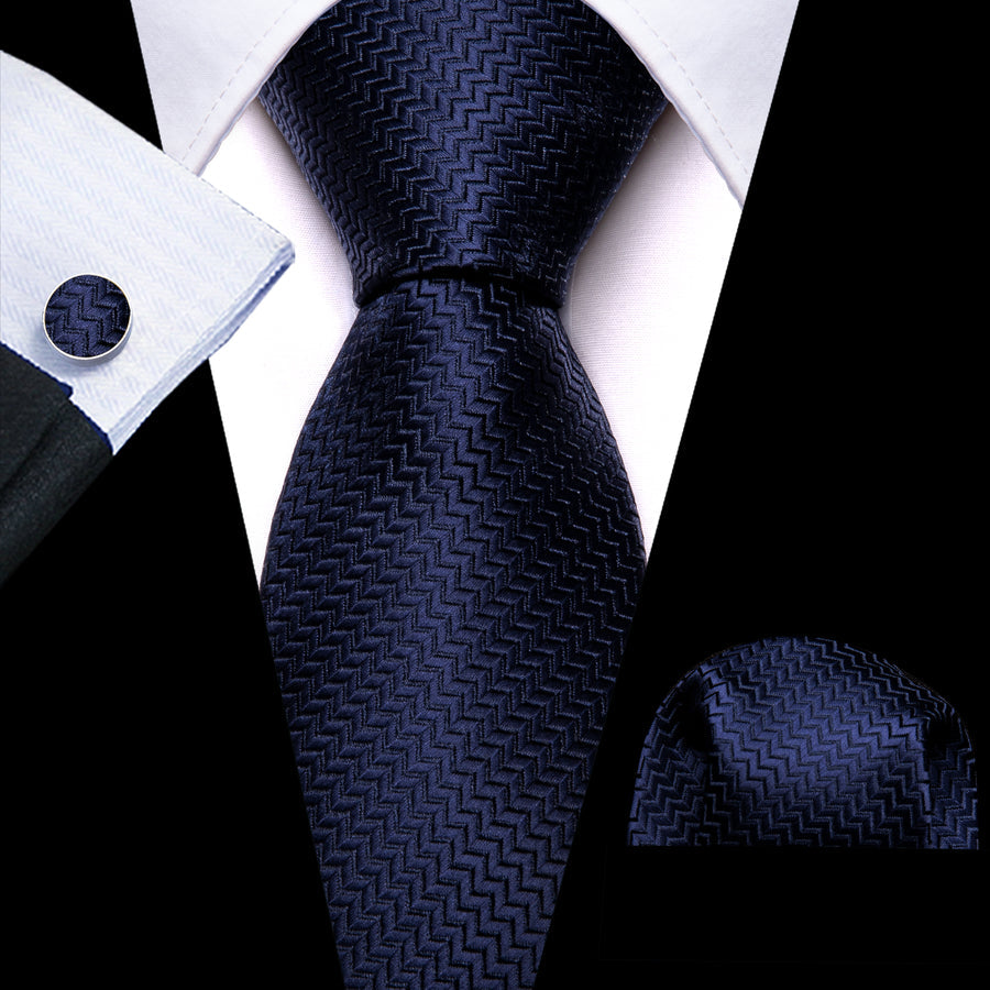 Navy Blue Silk XL Silk Tie Set - GentCrest