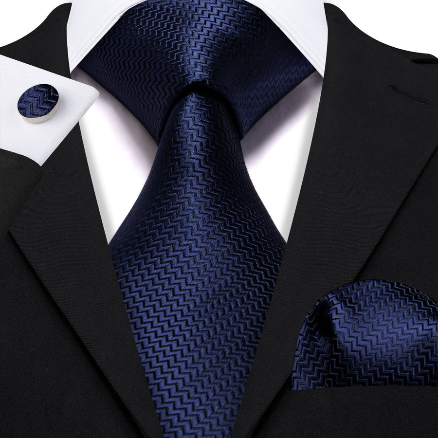 Navy Blue Silk XL Silk Tie Set - GentCrest - View 6