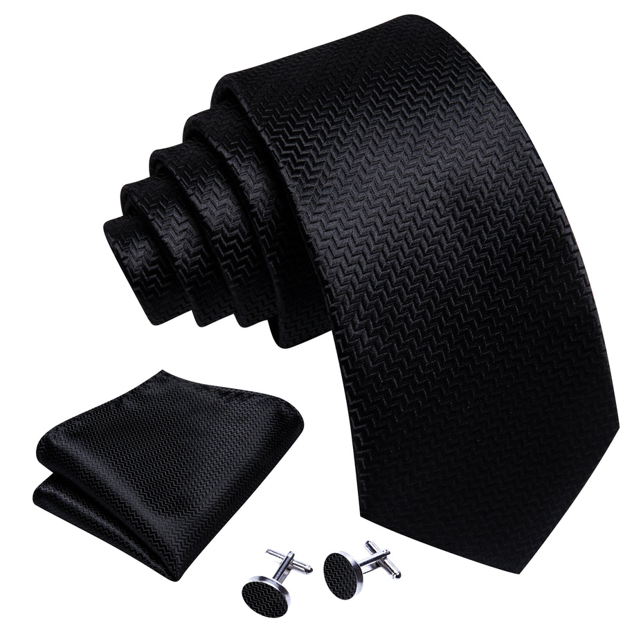Pure Black Ornament XL Silk Tie Set - GentCrest - View 2