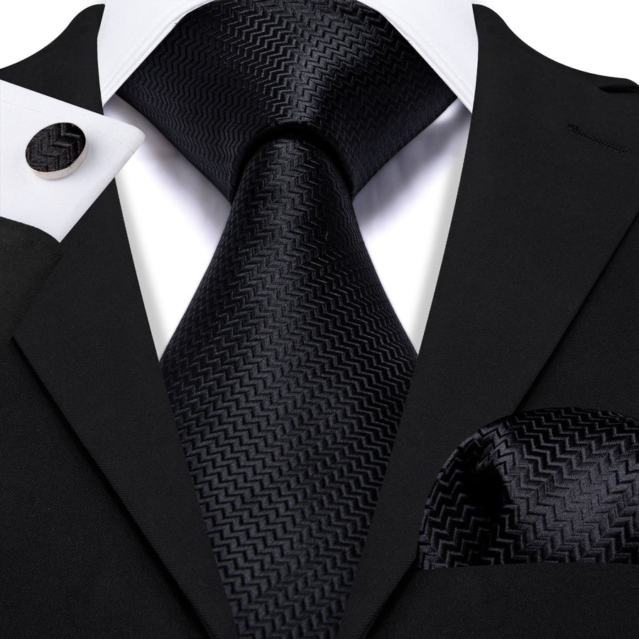 Pure Black Ornament XL Silk Tie Set - GentCrest - View 5