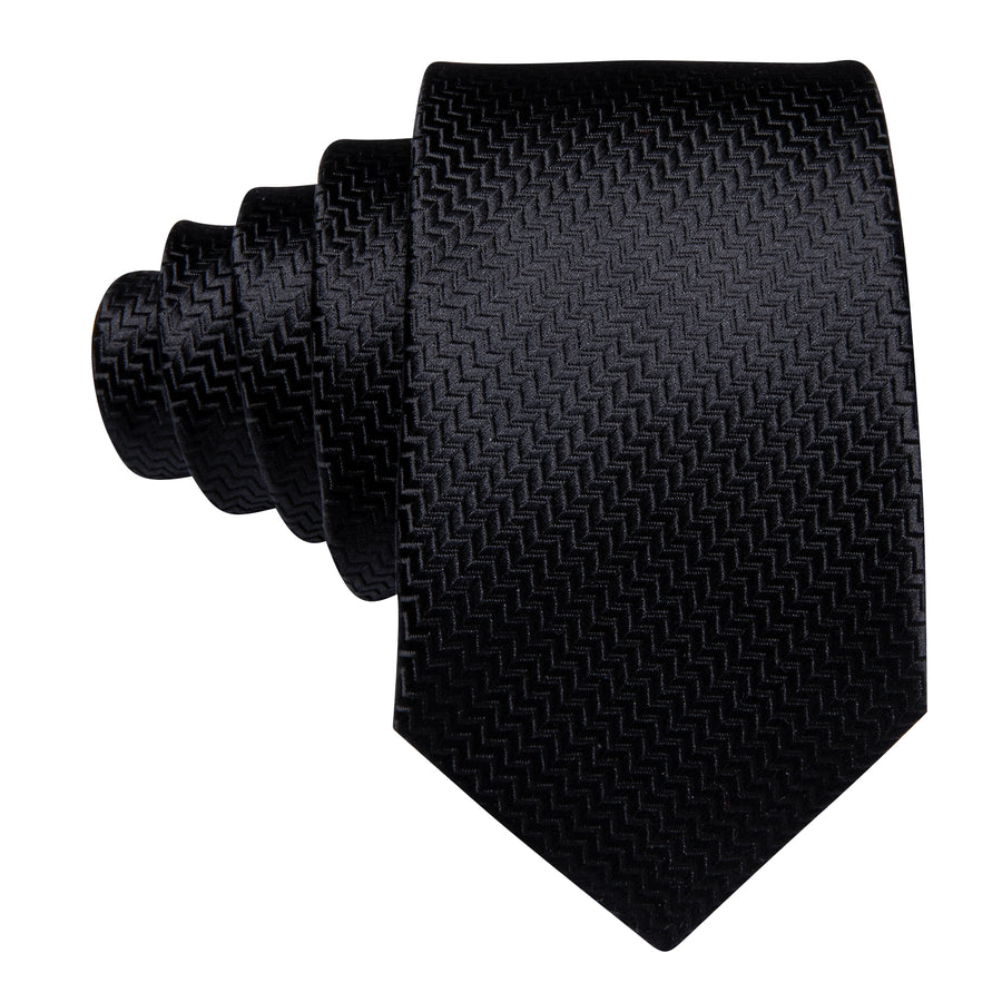 Pure Black Ornament XL Silk Tie Set - GentCrest - View 3
