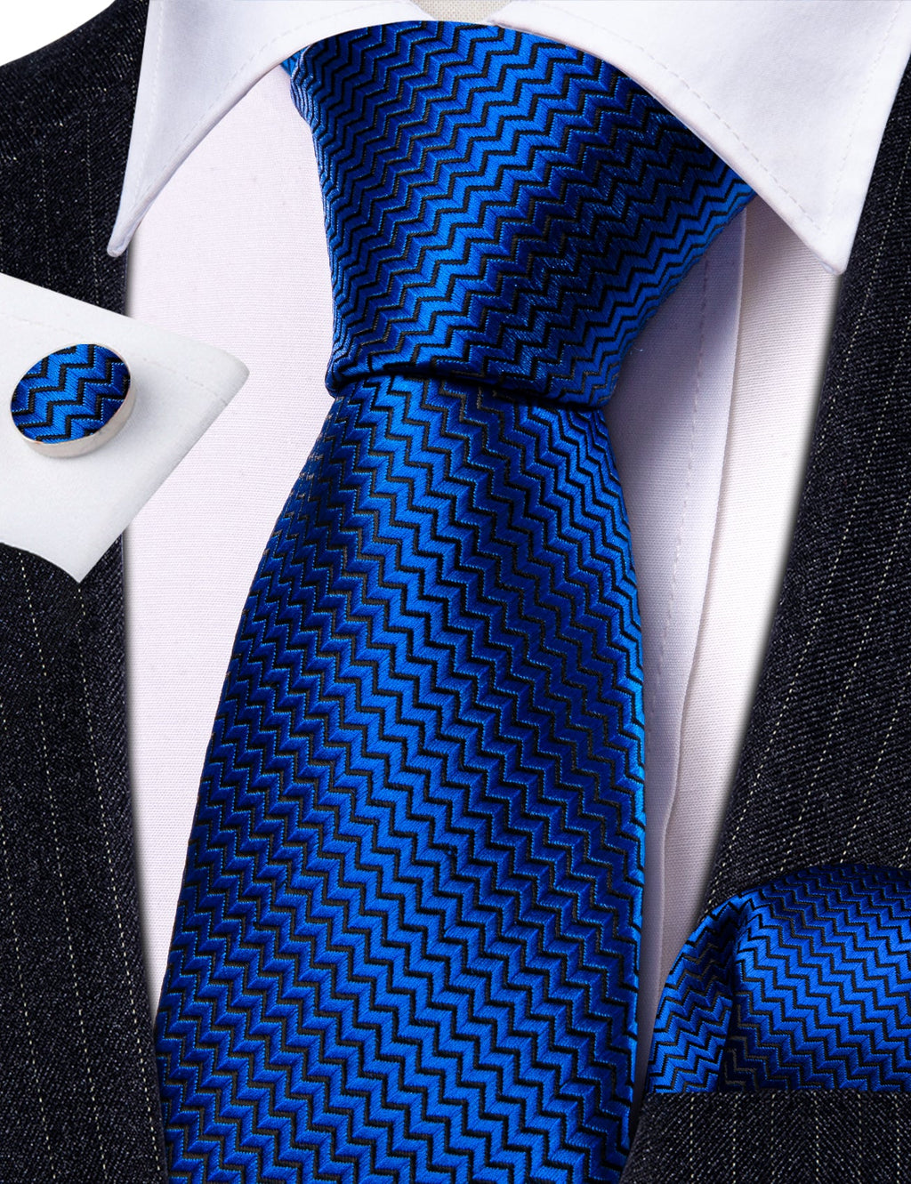GentCrest Blue Textured Tie Hanky Cufflinks Set - Image 5