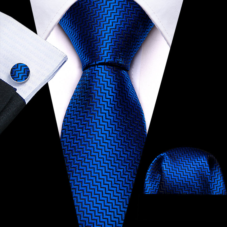 Pure Blue Ornament XL Silk Tie Set - GentCrest