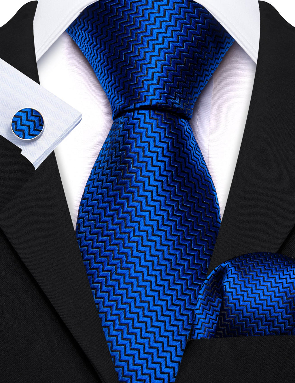 GentCrest Blue Textured Tie Hanky Cufflinks Set - Image 4