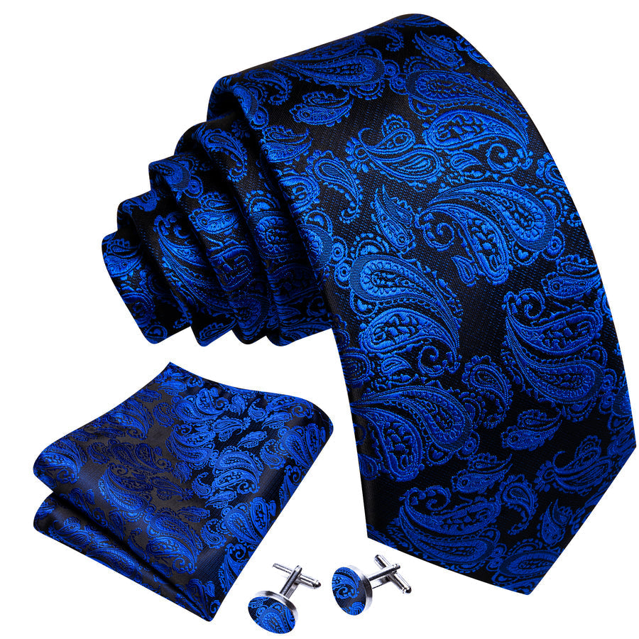 Deep Blue Paisley XL Silk Tie Set - GentCrest - View 2